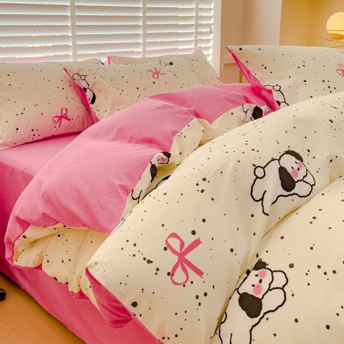 91家纺网 家纺一手货源 找家纺 金丝鸟 2023新款全棉可爱卡通印花小清新四件套-第一批 可爱蝴蝶狗