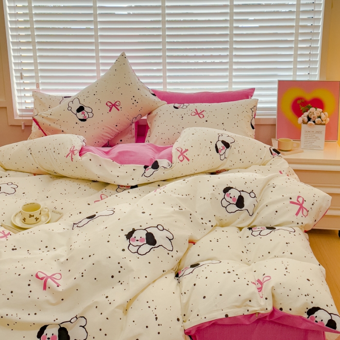 91家纺网 家纺一手货源 找家纺 金丝鸟 2023新款全棉可爱卡通印花小清新四件套-第一批 可爱蝴蝶狗