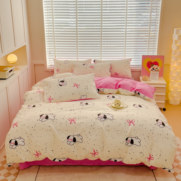 91家纺网 家纺一手货源 找家纺 金丝鸟 2023新款全棉可爱卡通印花小清新四件套-第一批 可爱蝴蝶狗