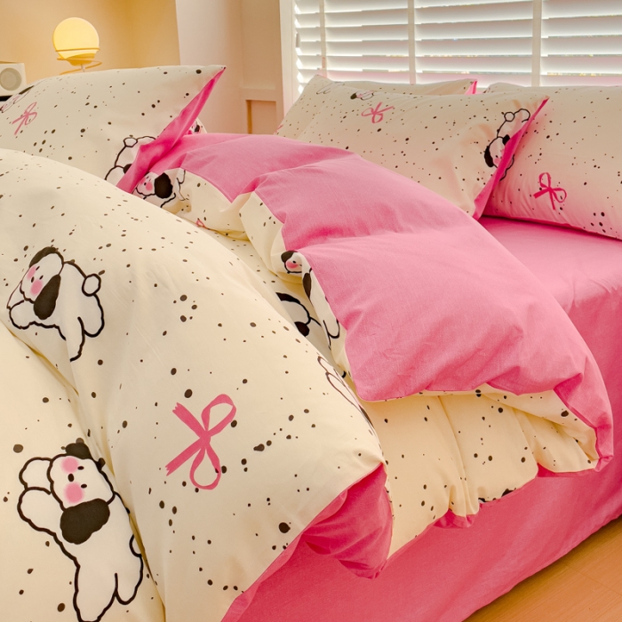 91家纺网 家纺一手货源 找家纺 金丝鸟 2023新款全棉可爱卡通印花小清新四件套-第一批 可爱蝴蝶狗