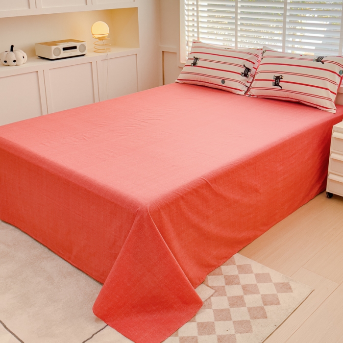 91家纺网 家纺一手货源 找家纺 金丝鸟 2023新款全棉可爱卡通印花小清新四件套-第一批 条纹猫咪-红