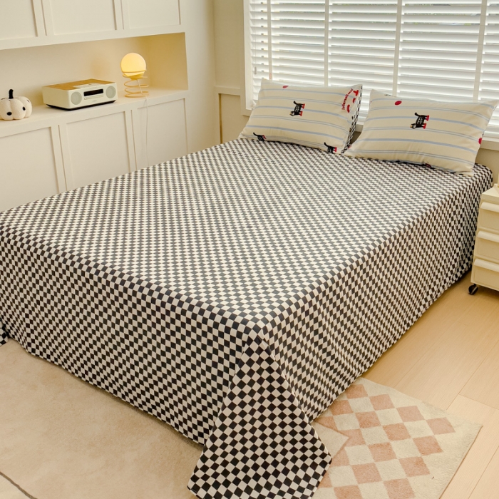 91家纺网 家纺一手货源 找家纺 金丝鸟 2023新款全棉可爱卡通印花小清新四件套-第一批 条纹猫咪-蓝