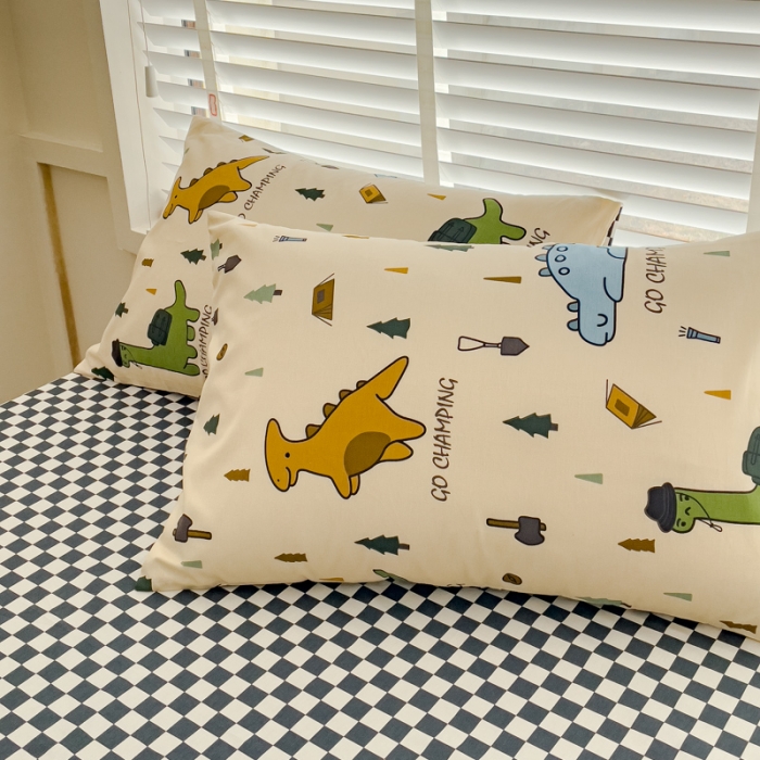 91家纺网 家纺一手货源 找家纺 金丝鸟 2023新款全棉可爱卡通印花小清新四件套-第一批 侏罗纪 黑格