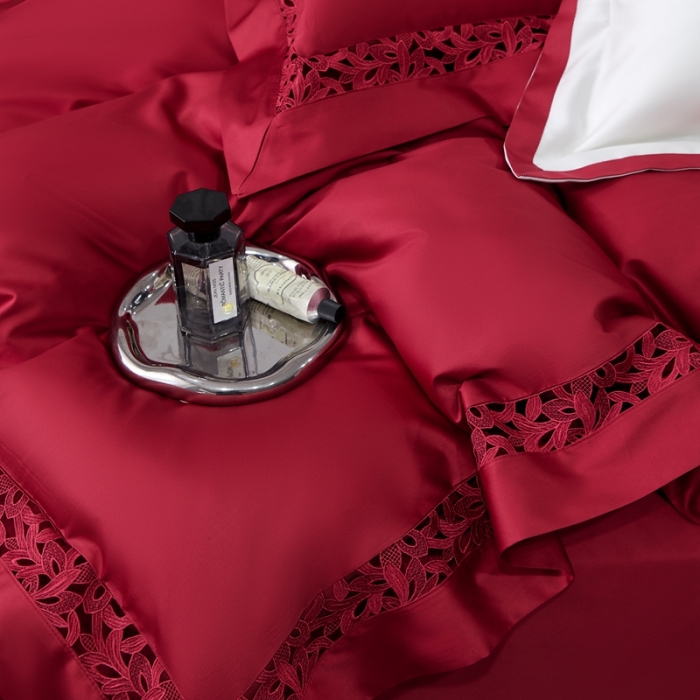 91家纺网 家纺一手货源 找家纺 （总）榻尚家居2024款纯棉镂空贡缎婚庆蕾丝款四件套(会员-20)