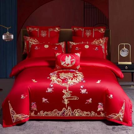 91家纺网 家纺一手货源 找家纺 振翼 2025新款磨毛婚庆四件套多套件 富贵一生