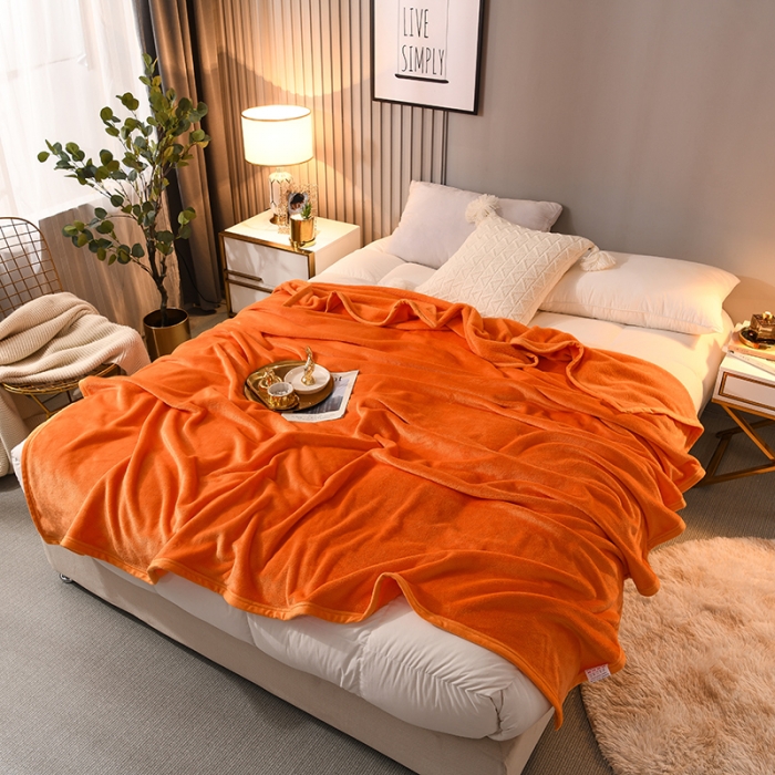 91家纺网 家纺一手货源 找家纺 仟人梦 2024新款纯色法莱绒毛毯多功能毛毯 橙色