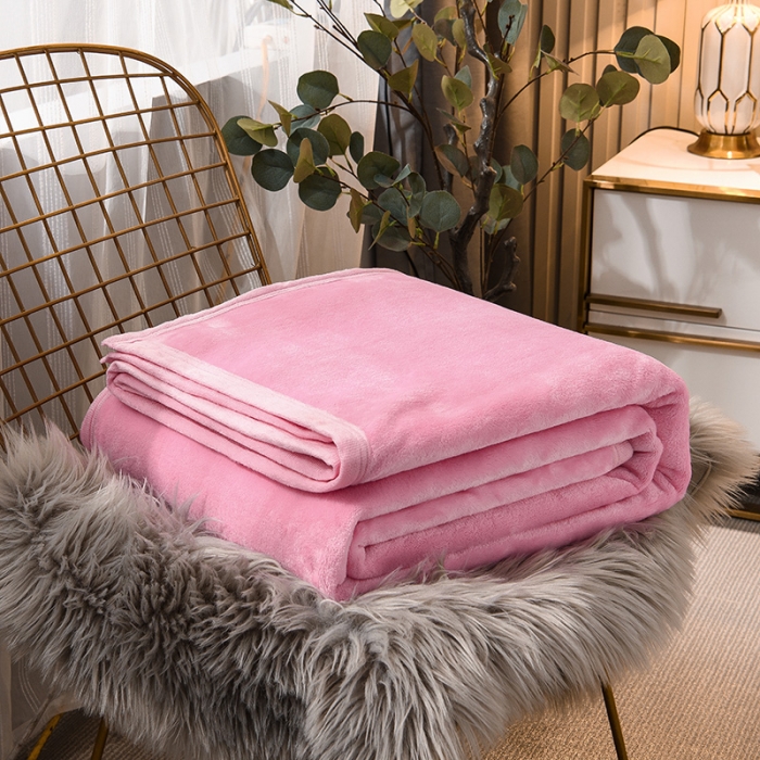 91家纺网 家纺一手货源 找家纺 仟人梦 2024新款纯色法莱绒毛毯多功能毛毯 粉色