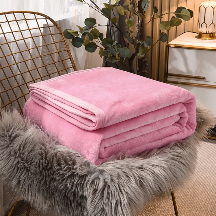91家纺网 家纺一手货源 找家纺 仟人梦 2024新款纯色法莱绒毛毯多功能毛毯 粉色