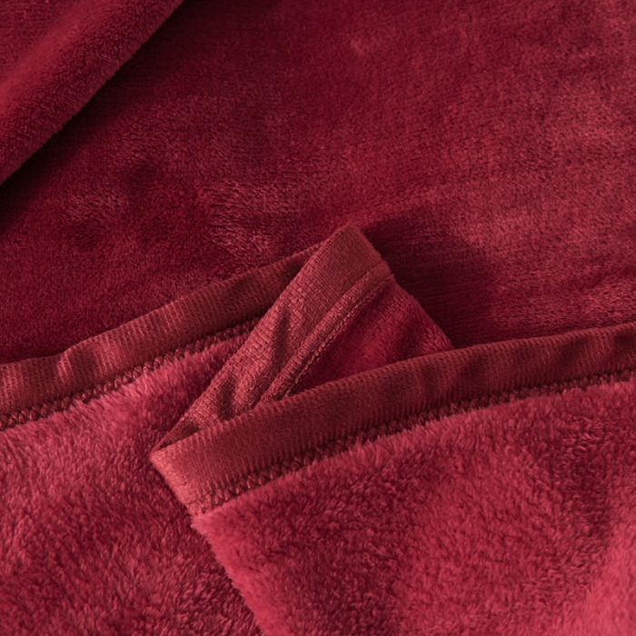 91家纺网 家纺一手货源 找家纺 仟人梦 2024新款纯色法莱绒毛毯多功能毛毯 酒红色