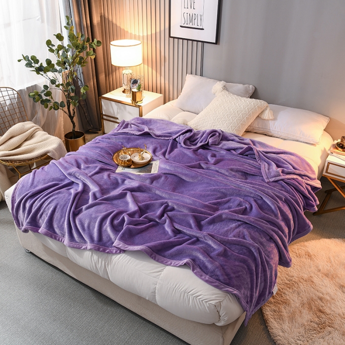 91家纺网 家纺一手货源 找家纺 仟人梦 2024新款纯色法莱绒毛毯多功能毛毯 浅紫色