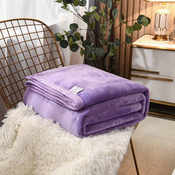 91家纺网 家纺一手货源 找家纺 仟人梦 2024新款纯色法莱绒毛毯多功能毛毯 浅紫色