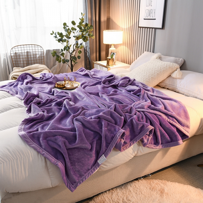 91家纺网 家纺一手货源 找家纺 仟人梦 2024新款纯色法莱绒毛毯多功能毛毯 浅紫色