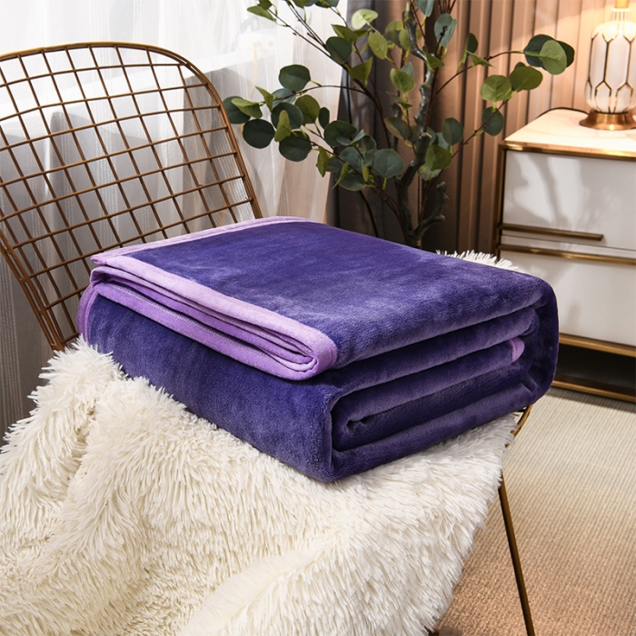 91家纺网 家纺一手货源 找家纺 仟人梦 2024新款纯色法莱绒毛毯多功能毛毯 深紫色