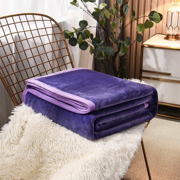 91家纺网 家纺一手货源 找家纺 仟人梦 2024新款纯色法莱绒毛毯多功能毛毯 深紫色