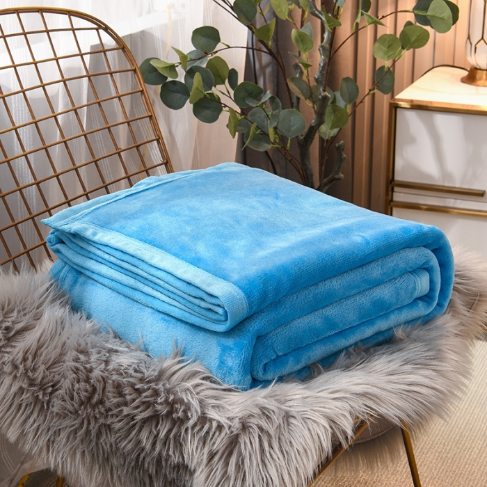 91家纺网 家纺一手货源 找家纺 仟人梦 2024新款纯色法莱绒毛毯多功能毛毯 天蓝色
