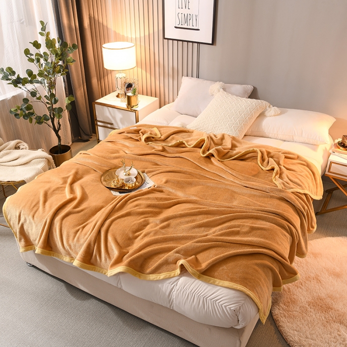 91家纺网 家纺一手货源 找家纺 仟人梦 2024新款纯色法莱绒毛毯多功能毛毯 驼色