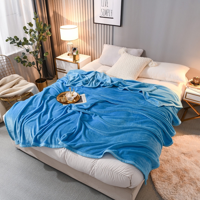 91家纺网 家纺一手货源 找家纺 仟人梦 2024新款纯色法莱绒毛毯多功能毛毯 天蓝色