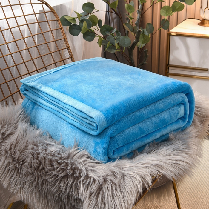 91家纺网 家纺一手货源 找家纺 仟人梦 2024新款纯色法莱绒毛毯多功能毛毯 天蓝色