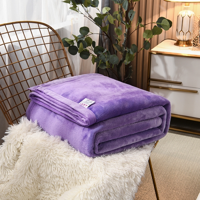 91家纺网 家纺一手货源 找家纺 仟人梦 2024新款纯色法莱绒毛毯多功能毛毯 浅紫色