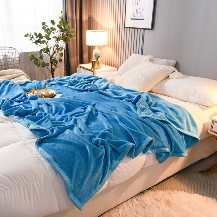 91家纺网 家纺一手货源 找家纺 仟人梦 2024新款纯色法莱绒毛毯多功能毛毯 天蓝色