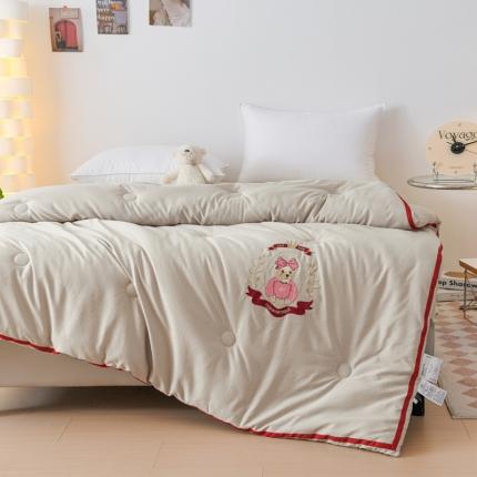 91家纺网 家纺一手货源 找家纺 丽卡家纺 2023新款澳棉提花大豆纤维冬被-欢欢喜喜 欢欢-咖