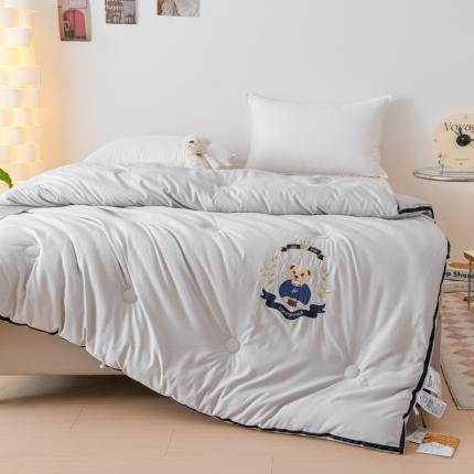 91家纺网 家纺一手货源 找家纺 丽卡家纺 2023新款澳棉提花大豆纤维冬被-欢欢喜喜 喜喜-灰