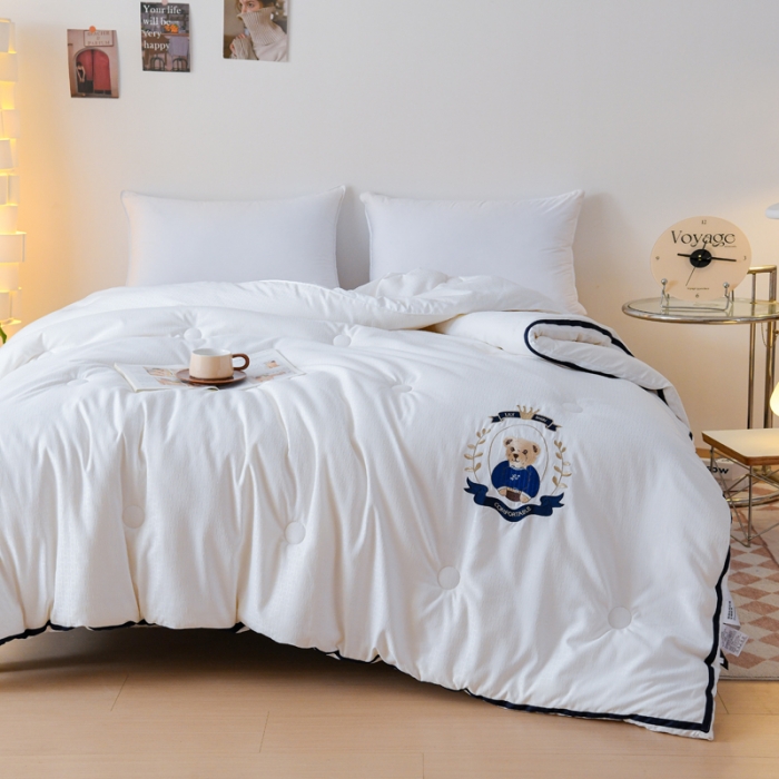 91家纺网 家纺一手货源 找家纺 丽卡家纺 2023新款澳棉提花大豆纤维冬被-欢欢喜喜 喜喜-白