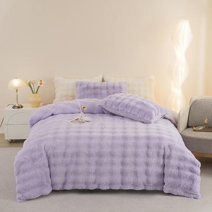 畅畅家纺 2023新款加厚AB版大泡泡绒皮草兔毛四件套 大泡泡高贵紫