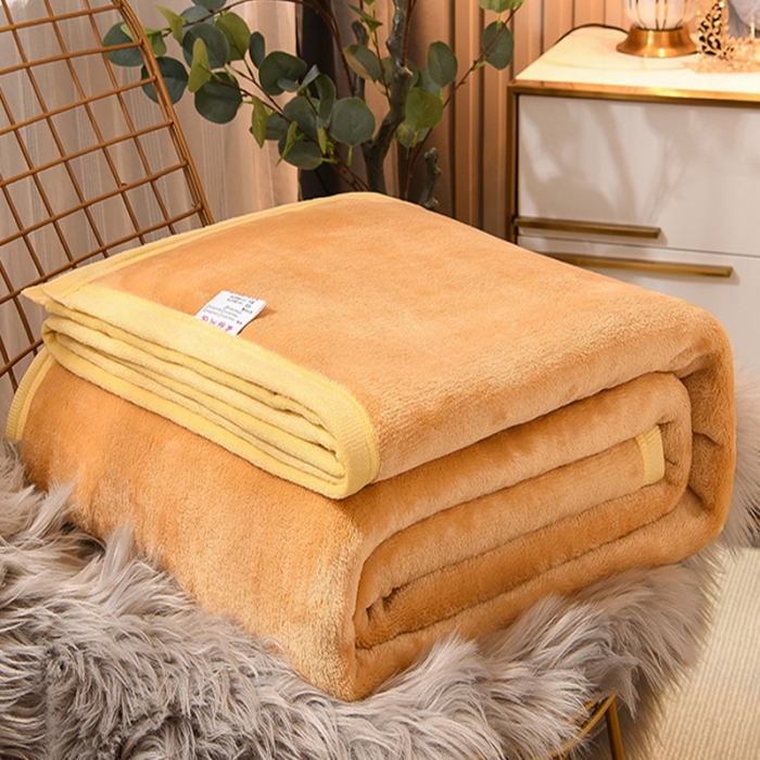 91家纺网 家纺一手货源 找家纺 仟人梦 2024新款纯色法莱绒毛毯多功能毛毯 驼色