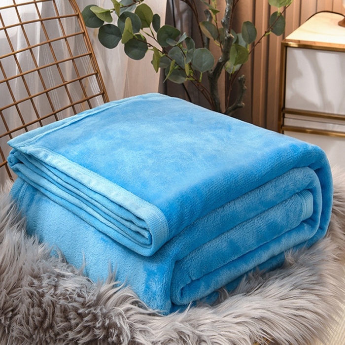 91家纺网 家纺一手货源 找家纺 仟人梦 2024新款纯色法莱绒毛毯多功能毛毯 天蓝色
