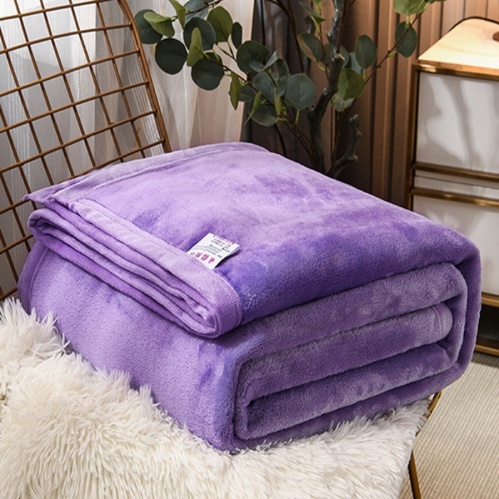 91家纺网 家纺一手货源 找家纺 仟人梦 2024新款纯色法莱绒毛毯多功能毛毯 浅紫色