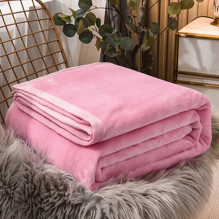 91家纺网 家纺一手货源 找家纺 仟人梦 2024新款纯色法莱绒毛毯多功能毛毯 粉色