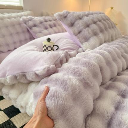 91家纺网 家纺一手货源 找家纺 川悦生活 2023新款渐变泡泡兔毛绒四件套 芙丽塔-香芋紫