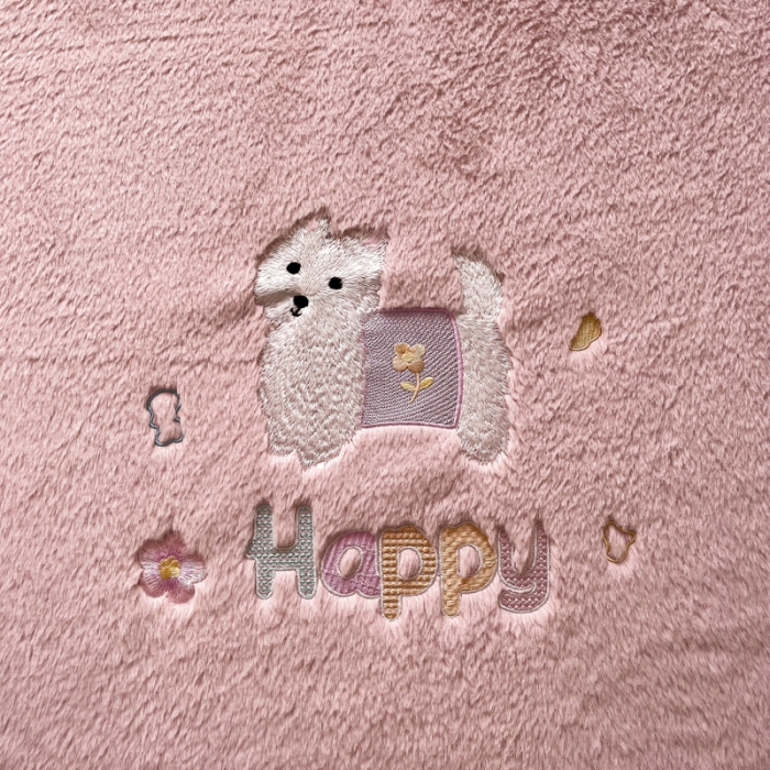 91家纺网 家纺一手货源 找家纺 鑫钰 2023新款高克重A类兔毛绒刺绣床笠 快乐狗-豆沙粉