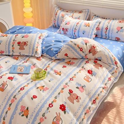 91家纺网 家纺一手货源 找家纺 卡斯诺 2023新款芦荟棉四件套10月新花型 萌兔花园