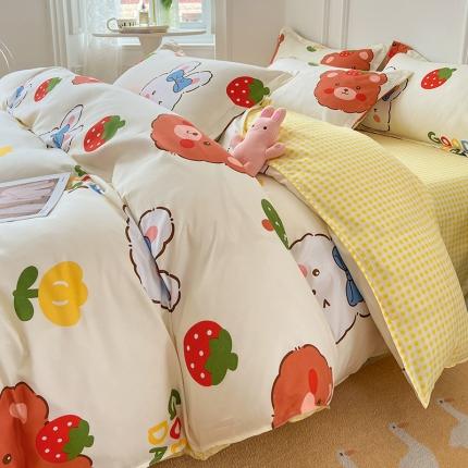 91家纺网 家纺一手货源 找家纺 卡斯诺 2023新款芦荟棉四件套10月新花型 萌小熊