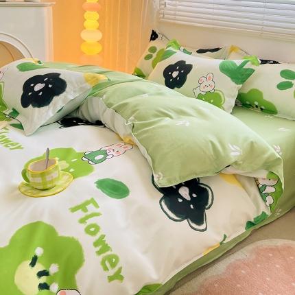 91家纺网 家纺一手货源 找家纺 卡斯诺 2023新款芦荟棉四件套10月新花型 心花怒放