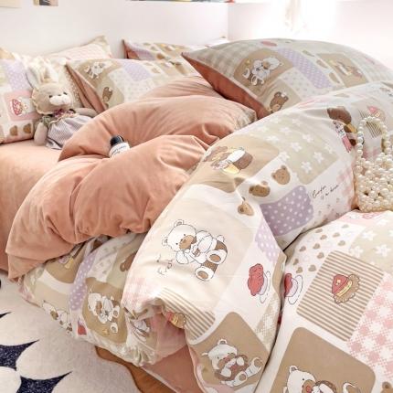 91家纺网 家纺一手货源 找家纺 总盛馨2023秋冬棉加绒13372全棉宝宝绒牛奶绒床单床笠保暖绒四件套