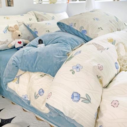 91家纺网 家纺一手货源 找家纺 总盛馨2023秋冬棉加绒13372全棉宝宝绒牛奶绒床单床笠保暖绒四件套