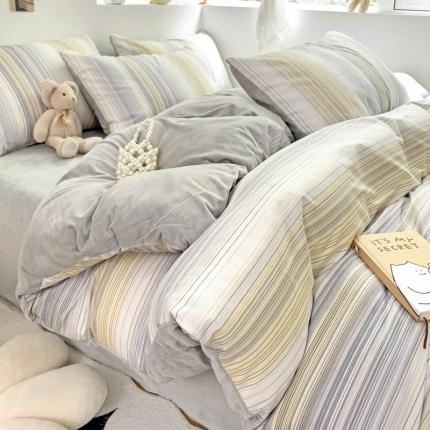 91家纺网 家纺一手货源 找家纺 总盛馨2023秋冬棉加绒13372全棉宝宝绒牛奶绒床单床笠保暖绒四件套