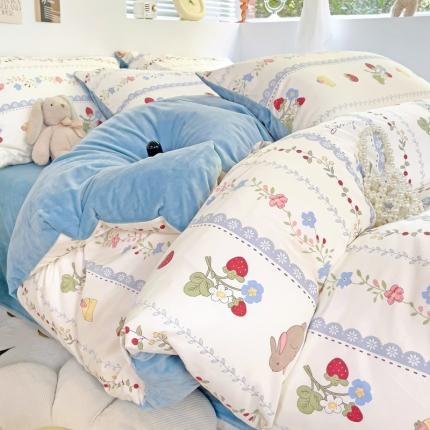 91家纺网 家纺一手货源 找家纺 总盛馨2023秋冬棉加绒13372全棉宝宝绒牛奶绒床单床笠保暖绒四件套