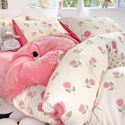 91家纺网 家纺一手货源 找家纺 总盛馨2023秋冬棉加绒13372全棉宝宝绒牛奶绒床单床笠保暖绒四件套