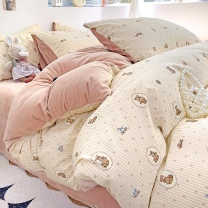 91家纺网 家纺一手货源 找家纺 总盛馨2023秋冬棉加绒13372全棉宝宝绒牛奶绒床单床笠保暖绒四件套