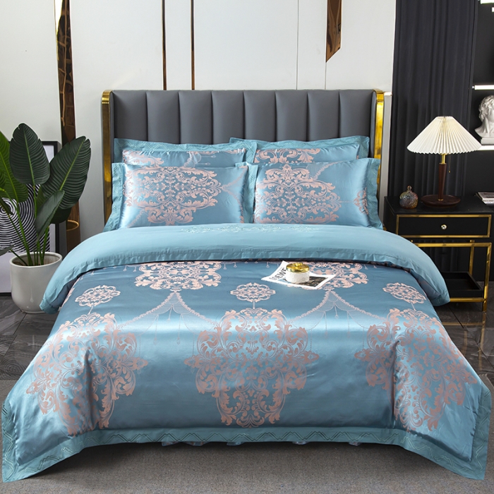 91家纺网 家纺一手货源 找家纺 福丽莱家纺  2023新款贡缎提花床裙四件套（夹棉）黛菲尔兰驼