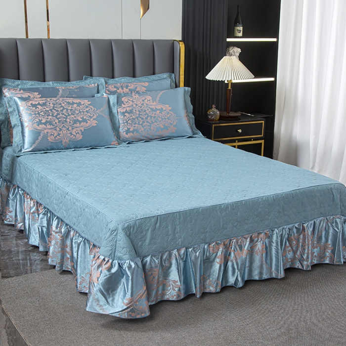 91家纺网 家纺一手货源 找家纺 福丽莱家纺  2023新款贡缎提花床裙四件套（夹棉）黛菲尔兰驼