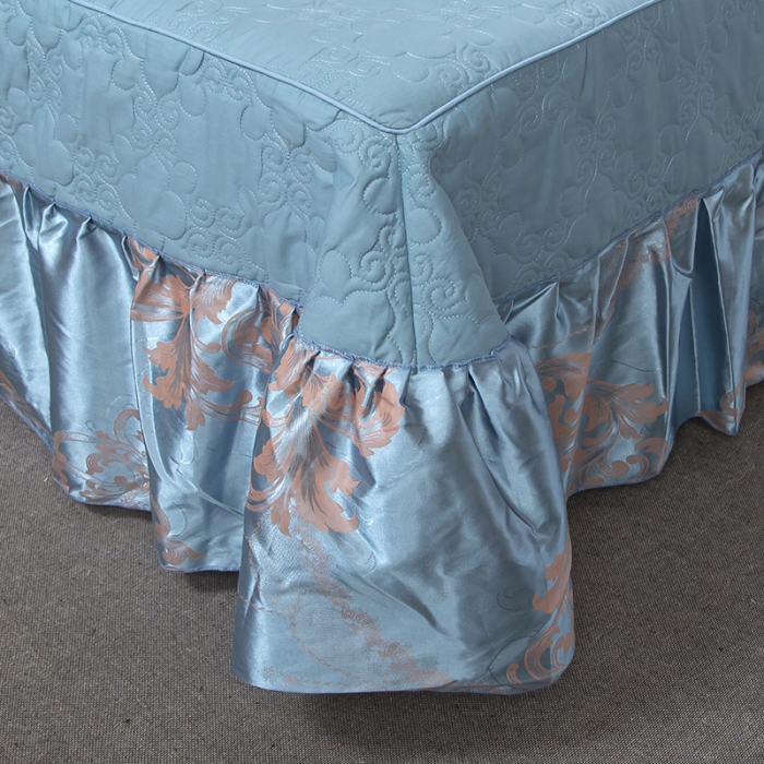 91家纺网 家纺一手货源 找家纺 福丽莱家纺  2023新款贡缎提花床裙四件套（夹棉）黛菲尔兰驼