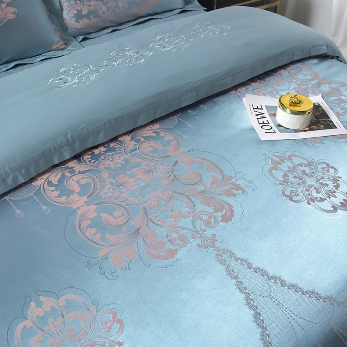 91家纺网 家纺一手货源 找家纺 福丽莱家纺  2023新款贡缎提花床裙四件套（夹棉）黛菲尔兰驼