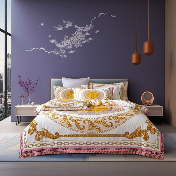 91家纺网 家纺一手货源 找家纺 爵仕家纺 2025新款高端100支臻品奢华长绒棉四件套 爵士花园