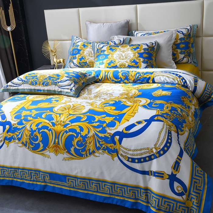 91家纺网 家纺一手货源 找家纺 爵仕家纺 2025新款高端100支臻品奢华长绒棉四件套 蓝调