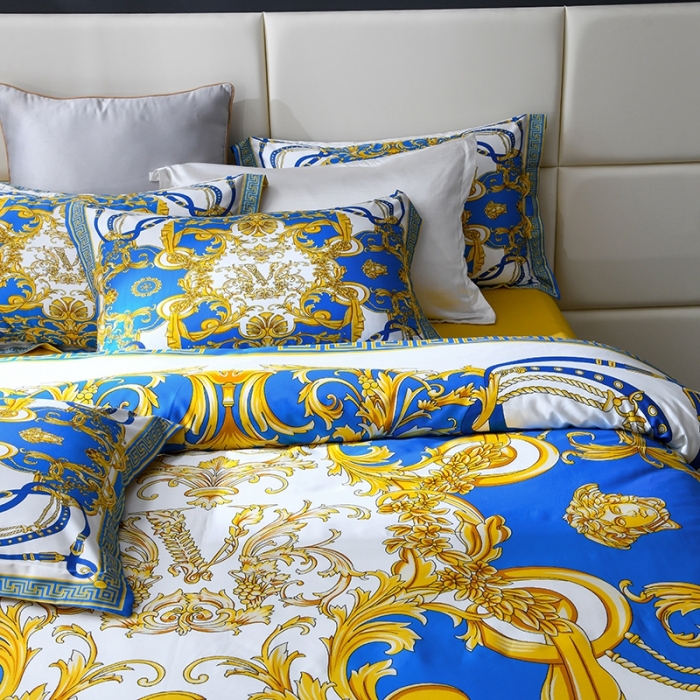 91家纺网 家纺一手货源 找家纺 爵仕家纺 2025新款高端100支臻品奢华长绒棉四件套 蓝调